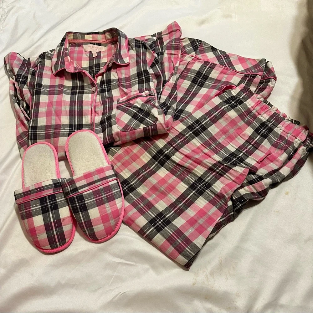 Plaid Pink and Black VS Pajamas Set - Picture 2 of 9